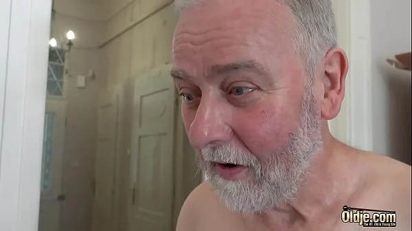 Grandpa cums on teen beautiful tits